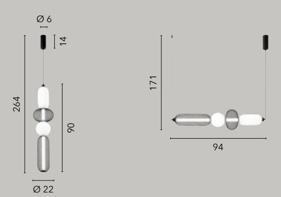 Lampa wisząca LED ze szkła dmuchanego i siatkowymi kloszami czarno-złota 36W 3720LM 3000°k INKAS