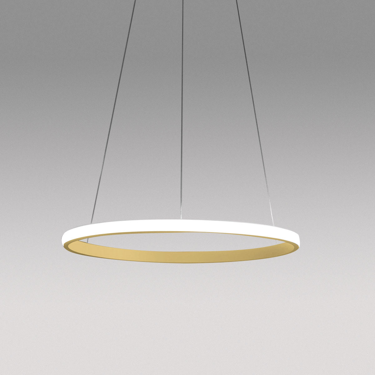 GEALUCE Montatura in alluminio oro-bianco-titanio spazzolato. Diffusore in silicone bianco opale. LED IOLE S/1 D.60CM