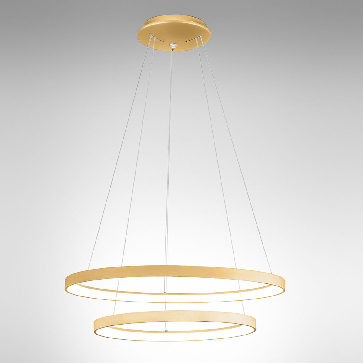 GEALUCE Sospensione montatura in alluminio satinato bianco-oro. Diffusore in acrilico bianco opale. LED KRIZIA S/2