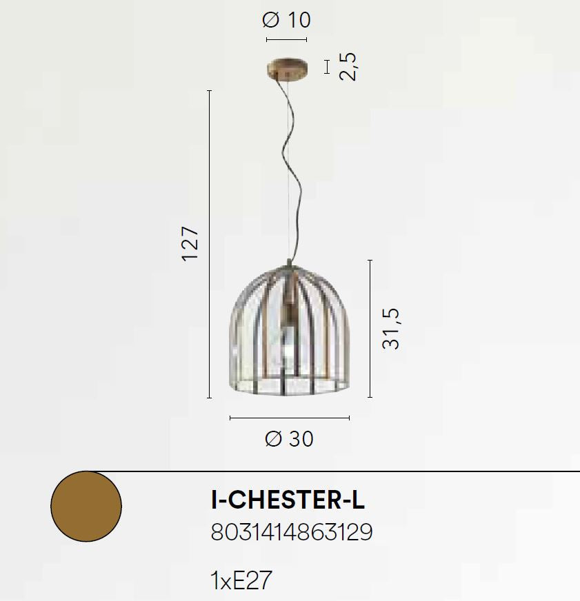 Sospensione in vetro trasparente finiture metallo ottone varie dimensioni 1XE27 non incl. CHESTER