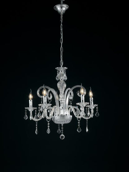Sospensione 5 luci in vetro con cristalli K9 rifiniture cromo 5XE14 non incl. CRISTALLO