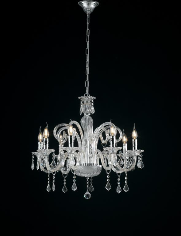 Sospensione 8 luci in vetro con cristalli K9 rifiniture cromo 8XE14 non incl. CRISTALLO