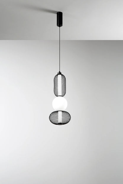 Lampa wisząca LED ze szkła dmuchanego z siatkowymi kloszami czarno-złota 24W 2460LM 3000°K INKAS