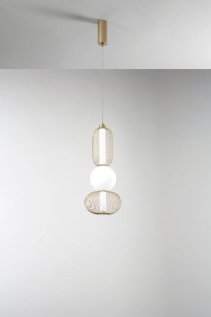 Lampa wisząca LED ze szkła dmuchanego z siatkowymi kloszami czarno-złota 24W 2460LM 3000°K INKAS