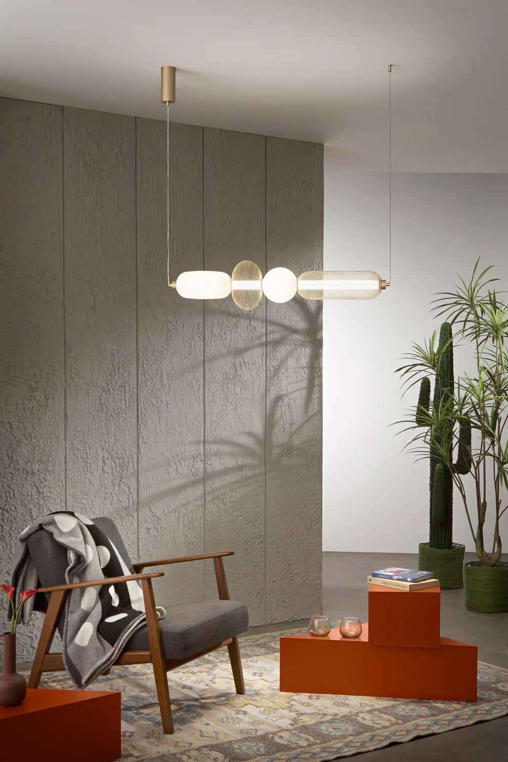 Sospensione LED in vetro soffiato e diffusori reticolati nero-oro 36W 3720LM 3000°k INKAS