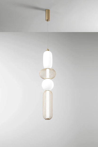 Lampa wisząca LED ze szkła dmuchanego i siatkowymi kloszami czarno-złota 36W 3720LM 3000°k INKAS