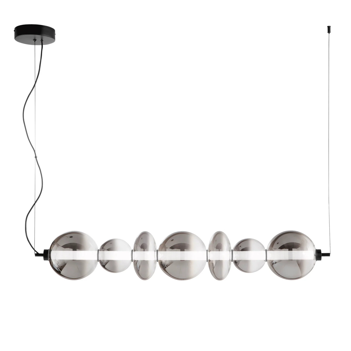 Lampa wisząca LED metalowa i ze szkła dmuchanego dymionego, pionowa i pozioma, 40W 4000LM 3000°k KEMET