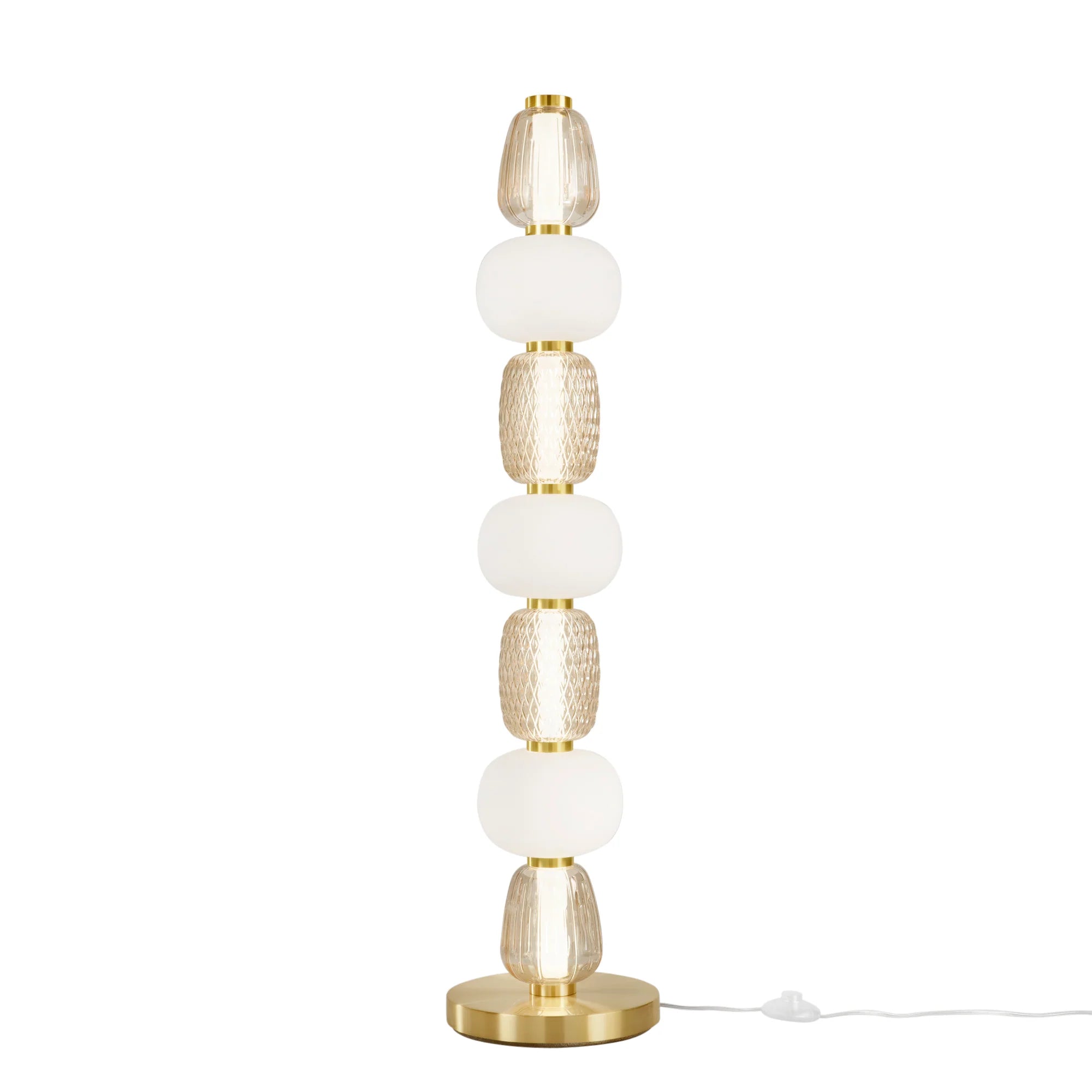 Piantana LED metallo e vetro soffiato bianco-oro 40W 4000LM luce calda 3000°k TOTEM