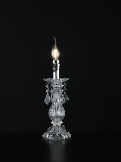 Lampă de masă cu abajur din sticlă, cristale K9, finisaj cromat, 1 x E14, becul nu este inclus, CRISTALLO