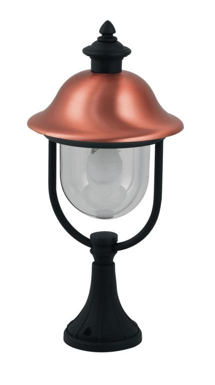 Słupek zewnętrzny IP44 z aluminium miedzianego, klosz poliwęglanowy, lampa 1XE27 niezawarta WENECJA