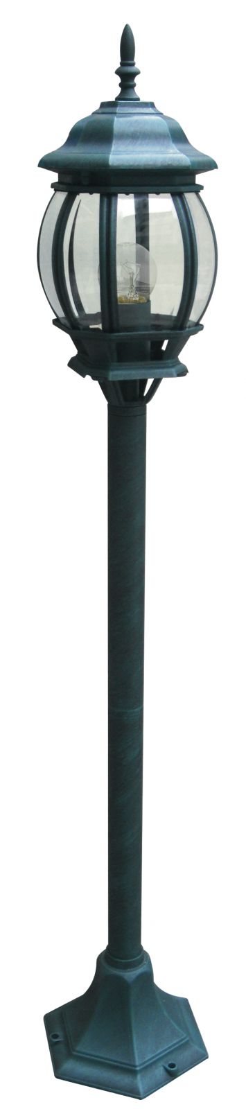 Słupek oświetleniowy zewnętrzny IP44 z aluminium szczotkowanego na zielono, klosz szklany, lampa 1xE27 brak w zestawie SANTIAGO