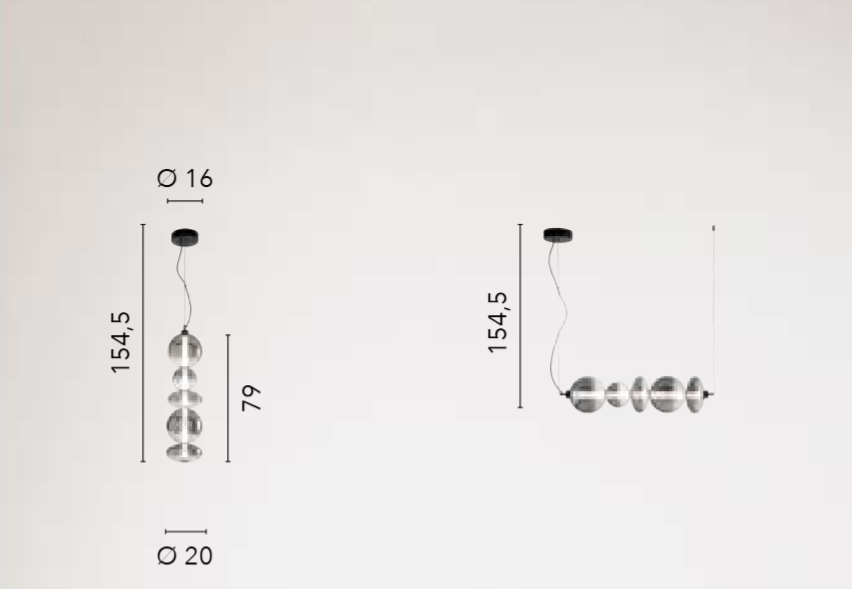 Lampa wisząca LED metalowa i ze szkła dmuchanego dymionego, pionowa i pozioma, 40W 4000LM 3000°k KEMET