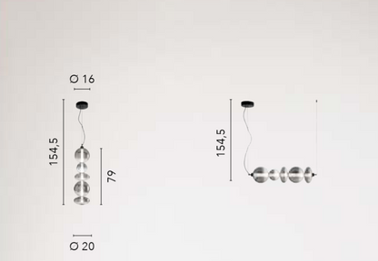 Lampa wisząca LED metalowa i ze szkła dmuchanego dymionego, pionowa i pozioma, 40W 4000LM 3000°k KEMET