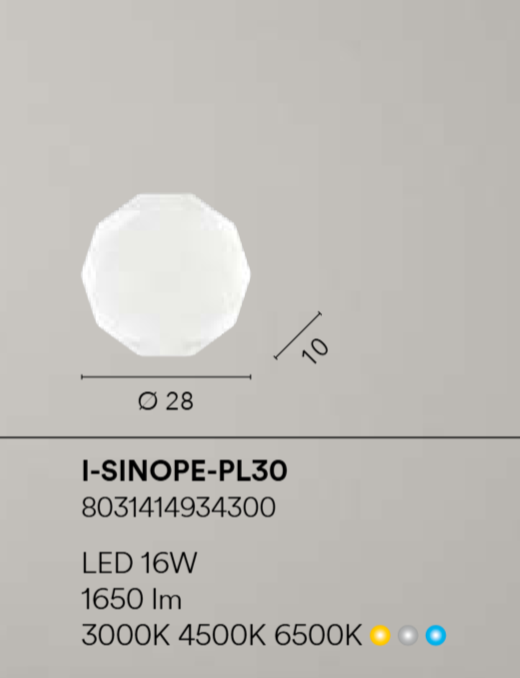 Plafoniera LED CCT con diffusore in acrilico sfaccettato varie misure SINOPE