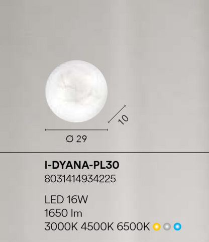 Plafoniera LED DYANA – CCT Cambio Temperatura | Diffusore Bianco Decoro Alabastro | PL30, PL40, PL50