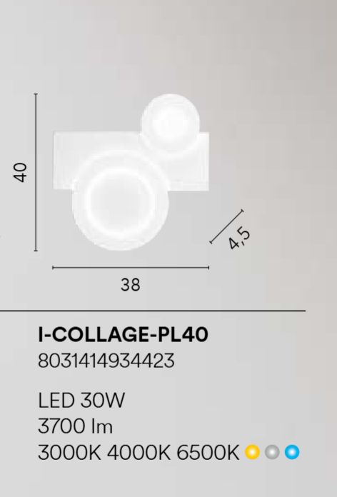 Plafoniera LED COLLAGE – CCT | Alluminio Bianco con Diffusori Acrilici a Cerchi Sovrapposti | PL40, PL65