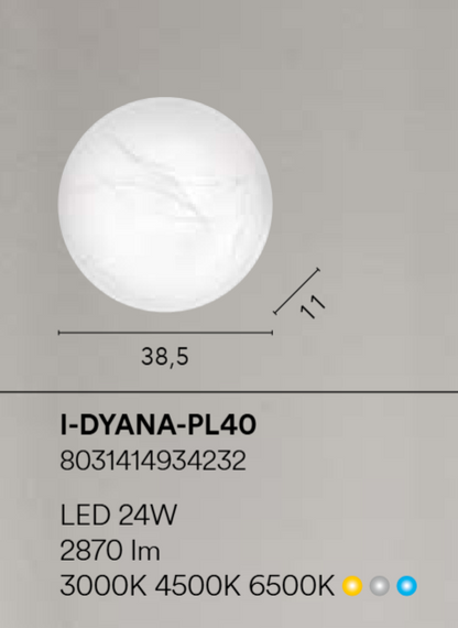 Plafoniera LED DYANA – CCT Cambio Temperatura | Diffusore Bianco Decoro Alabastro | PL30, PL40, PL50