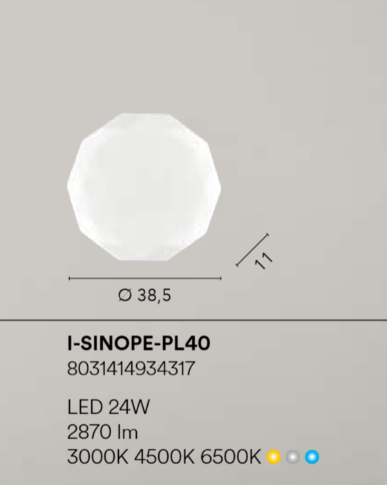 Plafoniera LED CCT con diffusore in acrilico sfaccettato varie misure SINOPE