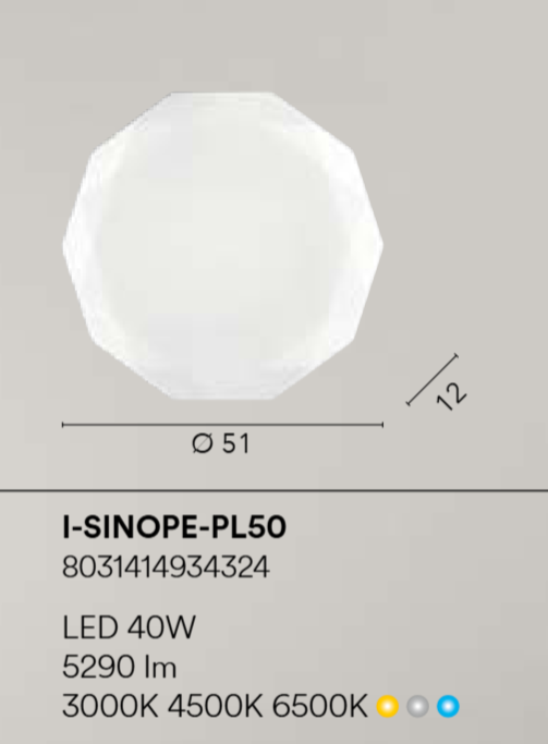 Plafoniera LED CCT con diffusore in acrilico sfaccettato varie misure SINOPE