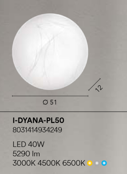 Plafoniera LED DYANA – CCT Cambio Temperatura | Diffusore Bianco Decoro Alabastro | PL30, PL40, PL50