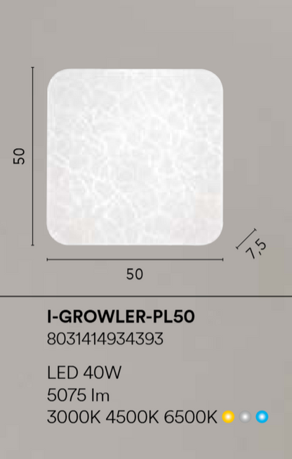 Plafoniera LED CCT, dyfuzor biały, dekoracja z efektem lodu, różne rozmiary GROWLER