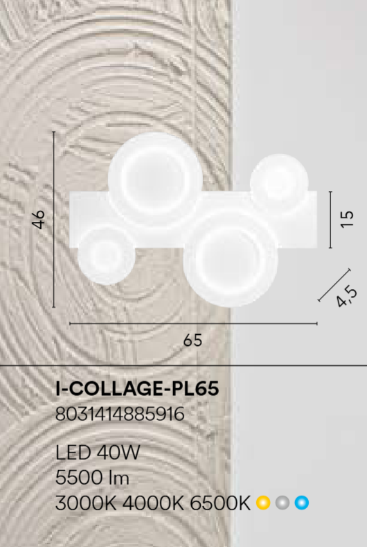 Plafoniera LED COLLAGE – CCT | Alluminio Bianco con Diffusori Acrilici a Cerchi Sovrapposti | PL40, PL65