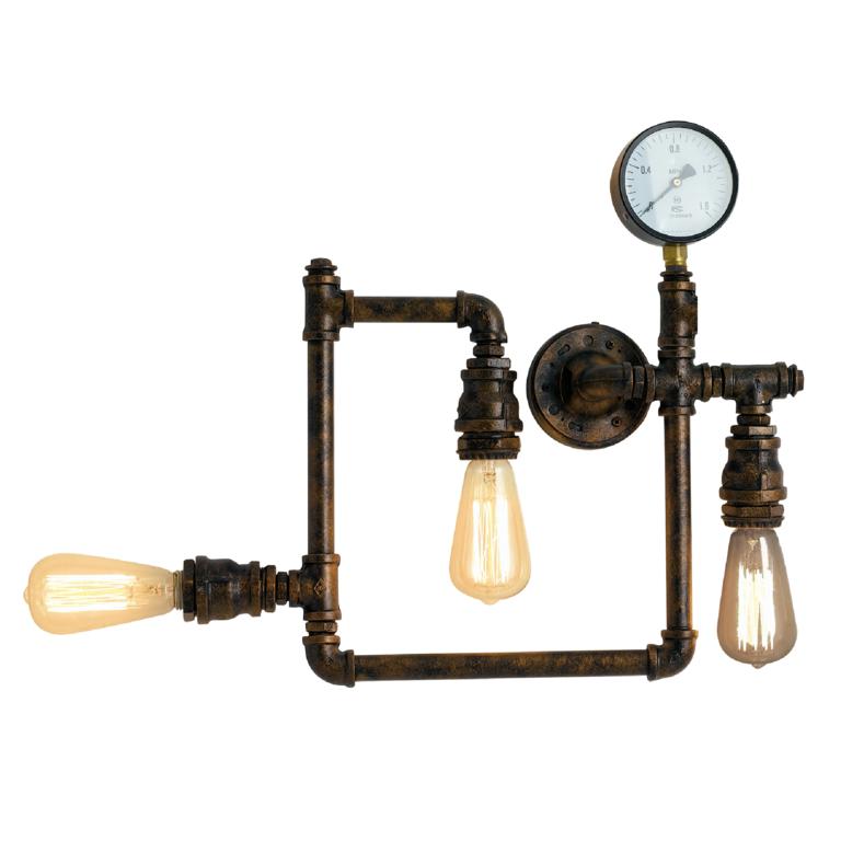 Plafoniera 3 luci metallo effetto ruggine stile tubi e rubinetti 3XE27 non incl. AMARCORD