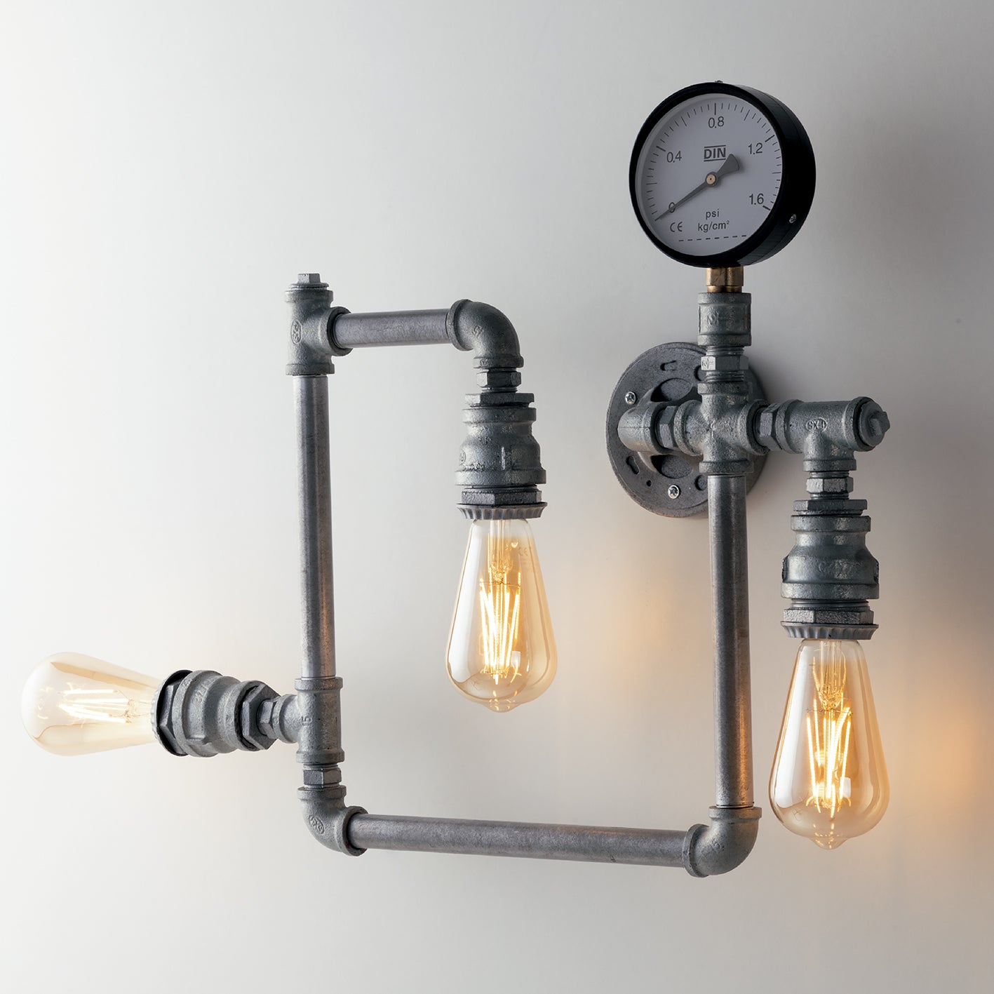 Plafoniera 3 luci metallo effetto zincato stile tubi e rubinetti 3XE27 non incl. AMARCORD