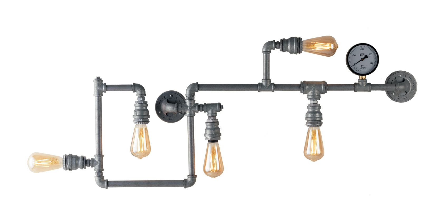 Plafoniera 5 luci metallo effetto zincato stile tubi e rubinetti 5XE27 non incl. AMARCORD