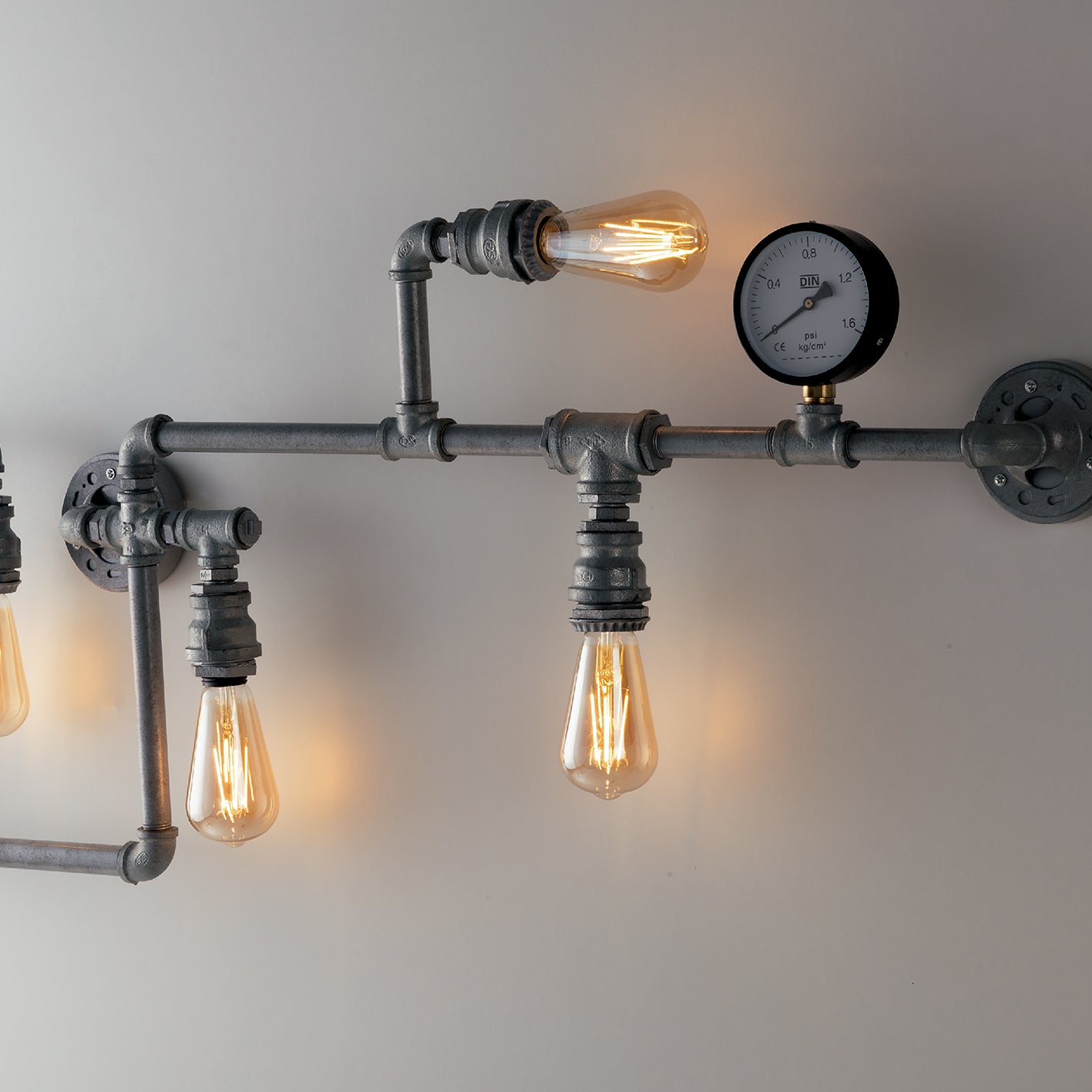 Plafoniera 5 luci metallo effetto zincato stile tubi e rubinetti 5XE27 non incl. AMARCORD