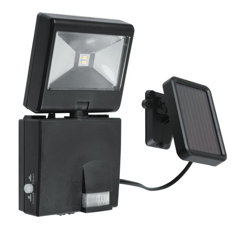 Proiettore LED Solare 5W 80lm IP44 Orientabile con Sensore Movimento 6500K | Policarbonato Nero Pannello Solare Cavo 3.4m | Fan Europe COSMO