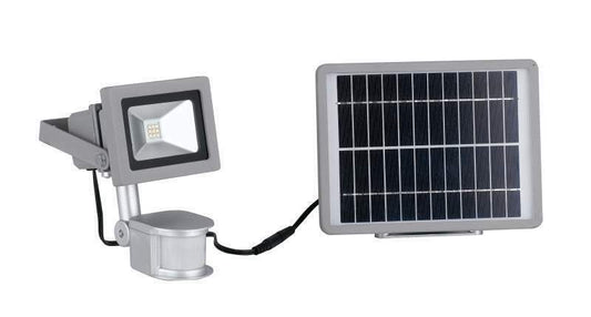 Naświetlacz LED IP44, aluminium srebrne, z PANELEM SOLARNYM i CZUJNIKIEM RUCHU, światło zimne 6000°K, 9W, 620LM ELIOS