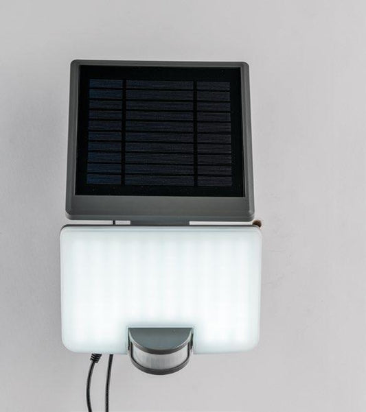 Naświetlacz LED z termoplastu w kolorze antracytowym z PANELEM SOLARNYM i CZUJNIKIEM RUCHU, światło naturalne 4000°K, 10W, 1000LM, ULYSSE