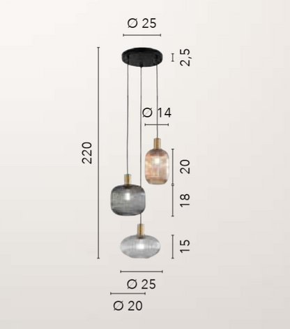 DOSTĘPNE OD POŁOWY KWIETNIA lampa wisząca metal czarny klosze szkło przezroczyste-bursztynowe-przydymione trzonek E27 EGADI