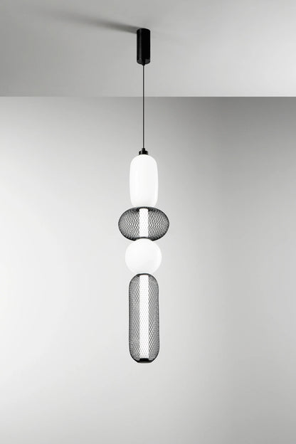 Lampa wisząca LED ze szkła dmuchanego i siatkowymi kloszami czarno-złota 36W 3720LM 3000°k INKAS