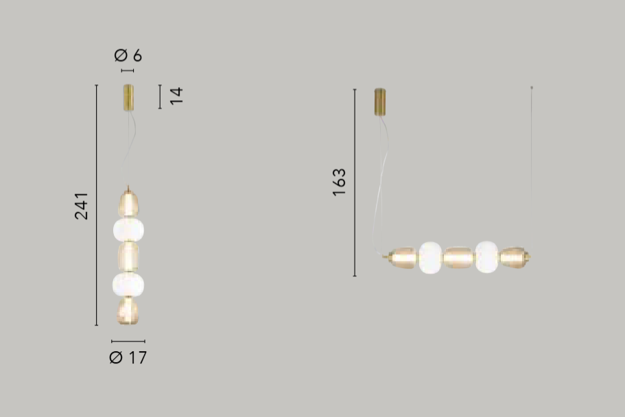 Sospensione LED metallo e vetro soffiato bianco-oro vari modelli luce calda 3000°k TOTEM