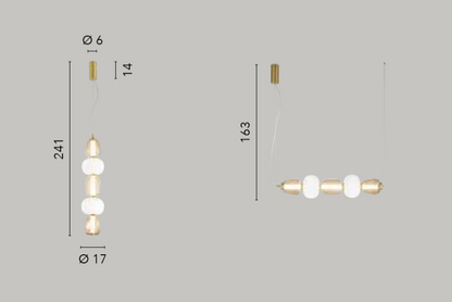 Lampa wisząca LED metalowo-szklana, dmuchana, biało-złota, różne modele, ciepłe światło 3000°K TOTEM