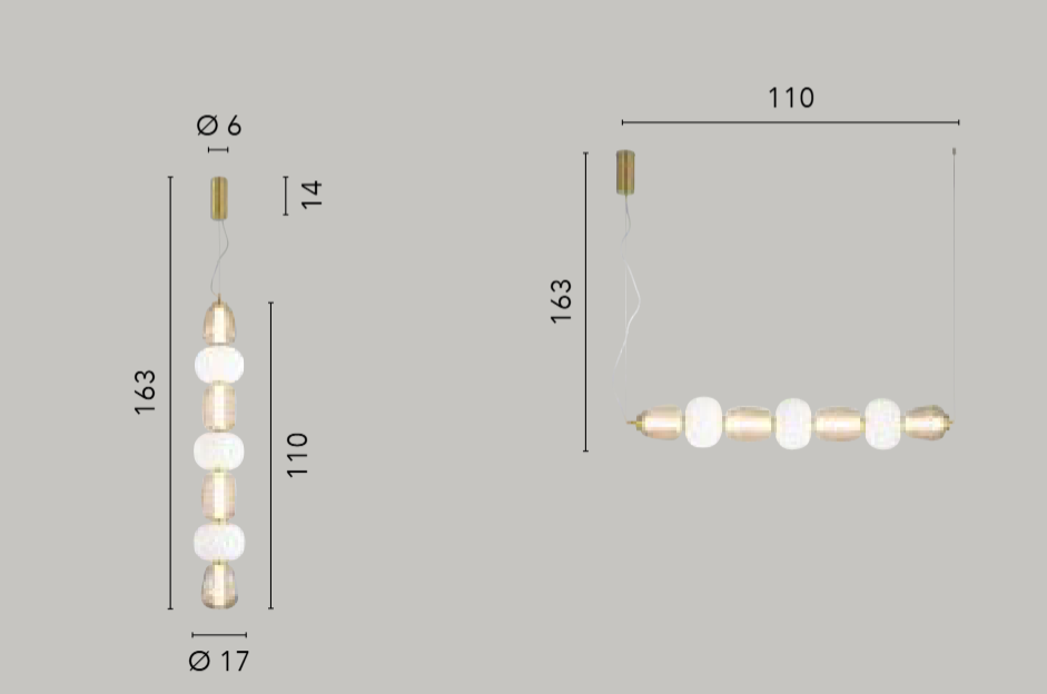 Sospensione LED metallo e vetro soffiato bianco-oro vari modelli luce calda 3000°k TOTEM