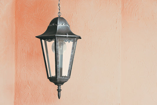 Lampa wisząca zewnętrzna IP44 aluminiowa czarna szczotkowana srebrna, klosz szklany, 1xE27 brak w zestawie, FIRENZE