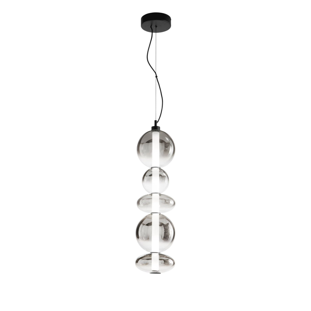 Lampadario Sospensione LED 5 Diffusori Vetro Soffiato 40W 3000K | Metallo Nero | Chemet S5