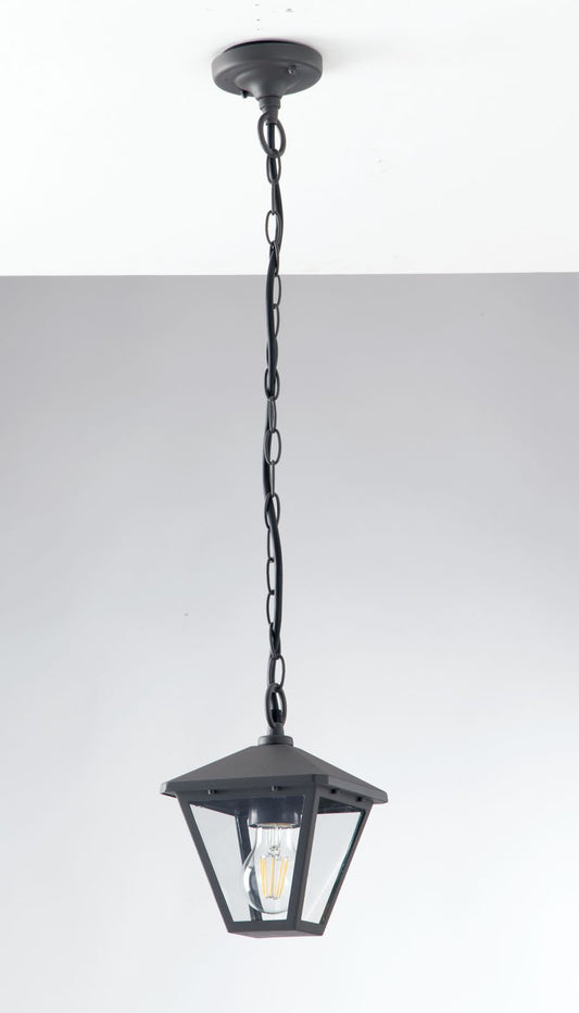 Lampa wisząca zewnętrzna IP44, aluminium antracyt, klosz szklany, 1xE27 brak w zestawie, PRISMA