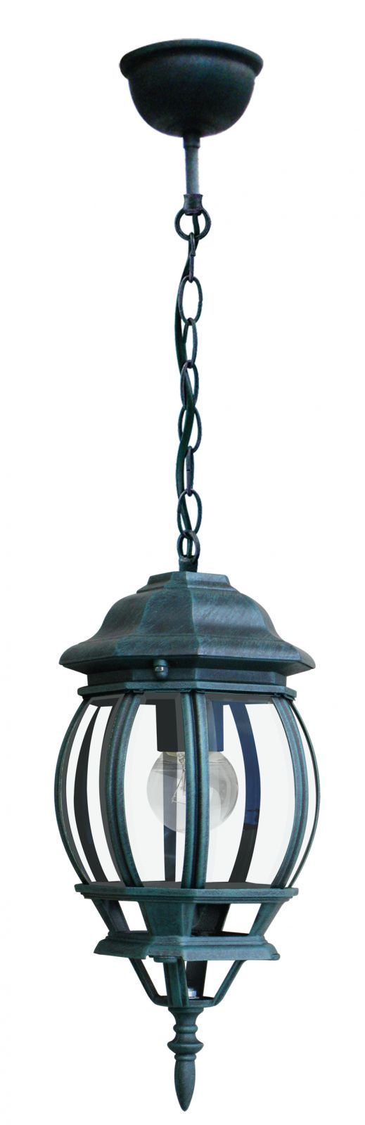 Lampa wisząca zewnętrzna IP44, aluminium szczotkowane na zielono, dyfuzor szklany, 1xE27 brak w zestawie, SANTIAGO