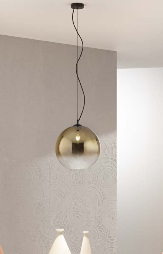 Sospensione sfera in vetro sfumato rame-oro struttura metallo nero 1XE27 non incl. d.40cm MARTE-S40