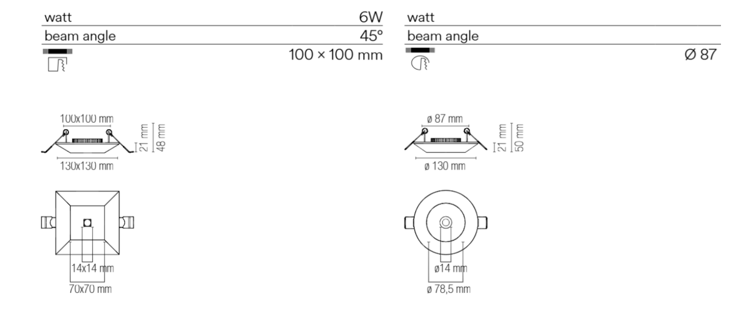 Incasso in gesso puntoluce LED verniciabile quadrato o tondo 6W 530 LM driver incluso HALL