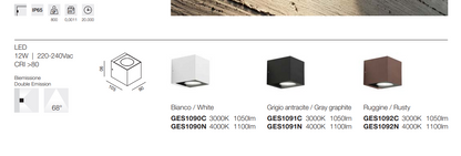 Applique Down LED da Esterno IP65 12W 1050lm | Alluminio Bianco Nero Marrone | Caldo o Naturale | Gealuce