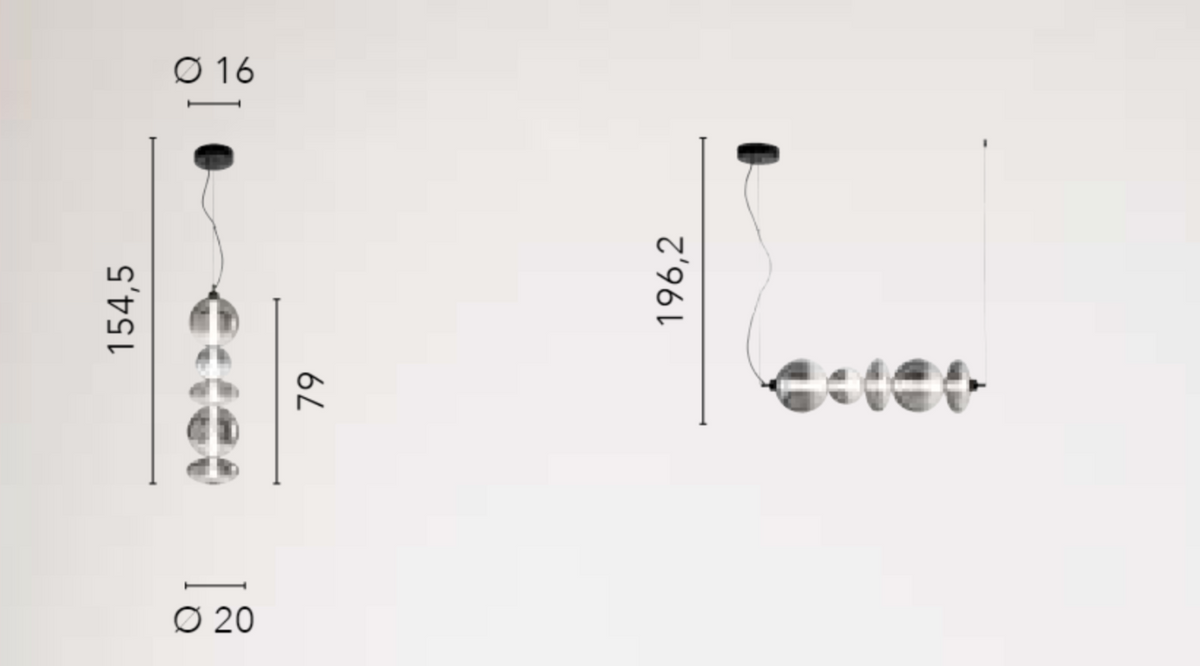 Lampadario Sospensione LED 5 Diffusori Vetro Soffiato 40W 3000K | Metallo Nero | Chemet S5