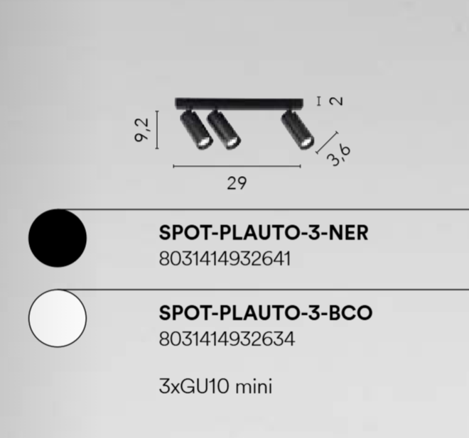 Spot in metallo orientabili bianco o nero attacco MINIGU10 vari modelli PLAUTO