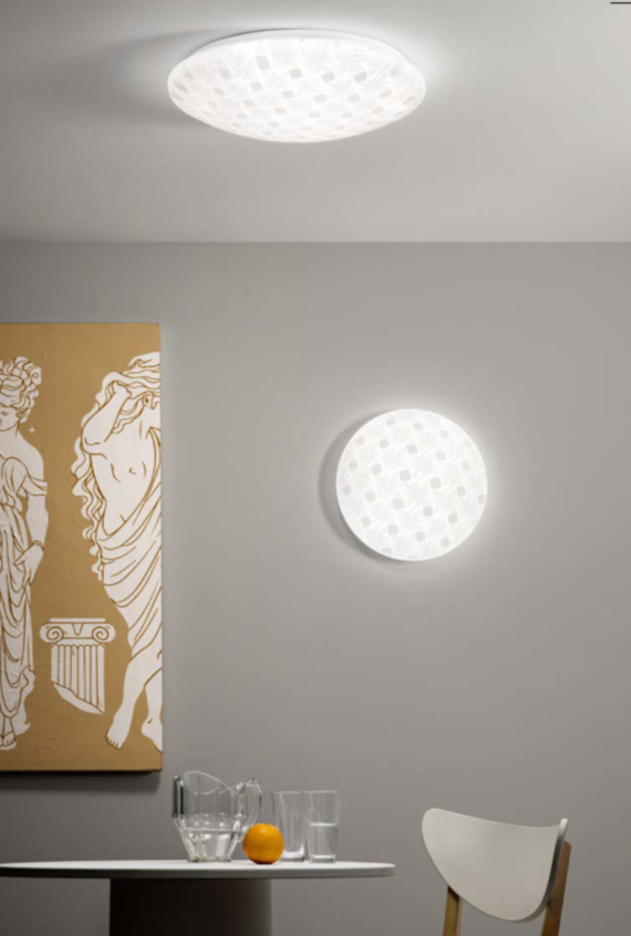 Plafoniera LED CCT diffusore acrilico bianco decorato da effetto tele varie dimensioni PENELOPE