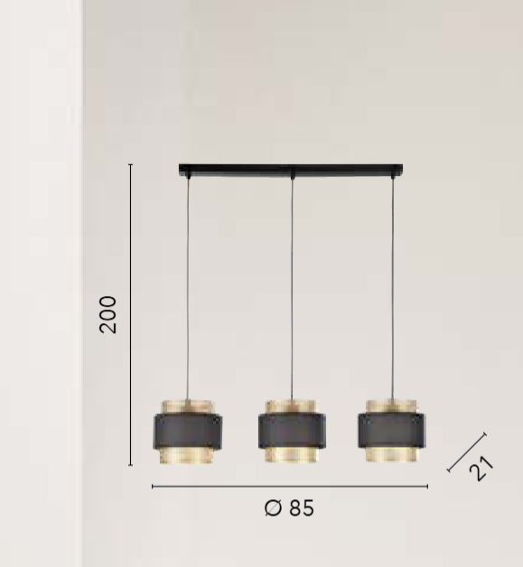 Sospensione in metallo e diffusori nero-oro varie misure LOUNGE