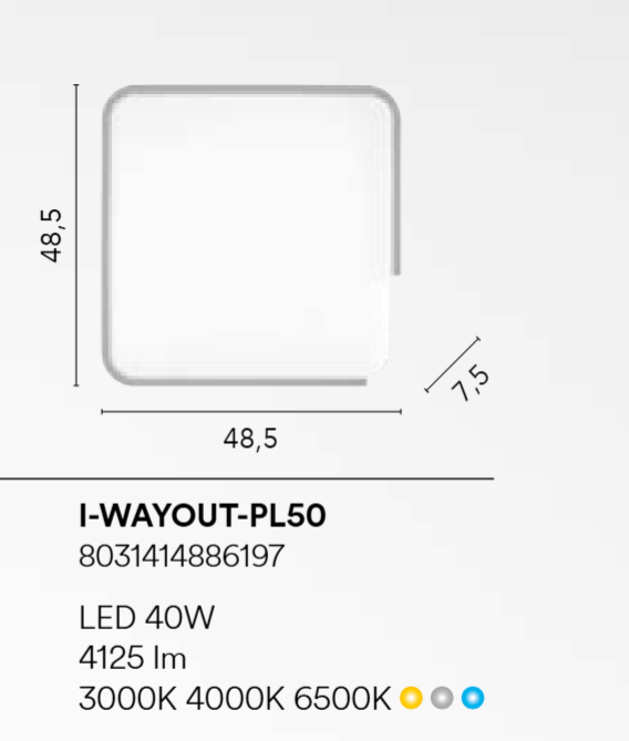 Plafoniera LED CCT in plastica grigio e diffusore in acrilico bianco 40W 4125LM WAYOUT